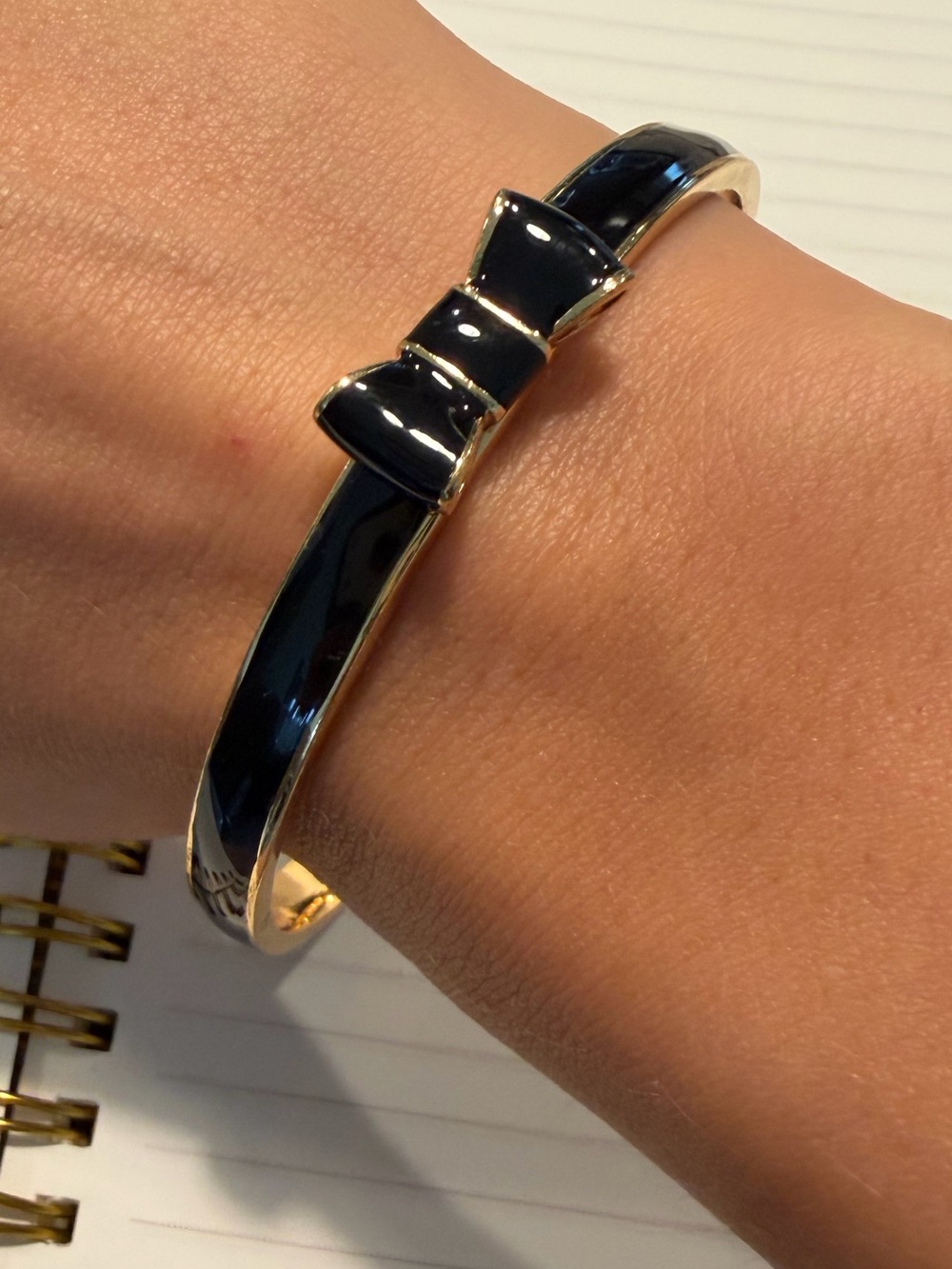 Kate Spade Black and Gold Bow Bangle Bracelet